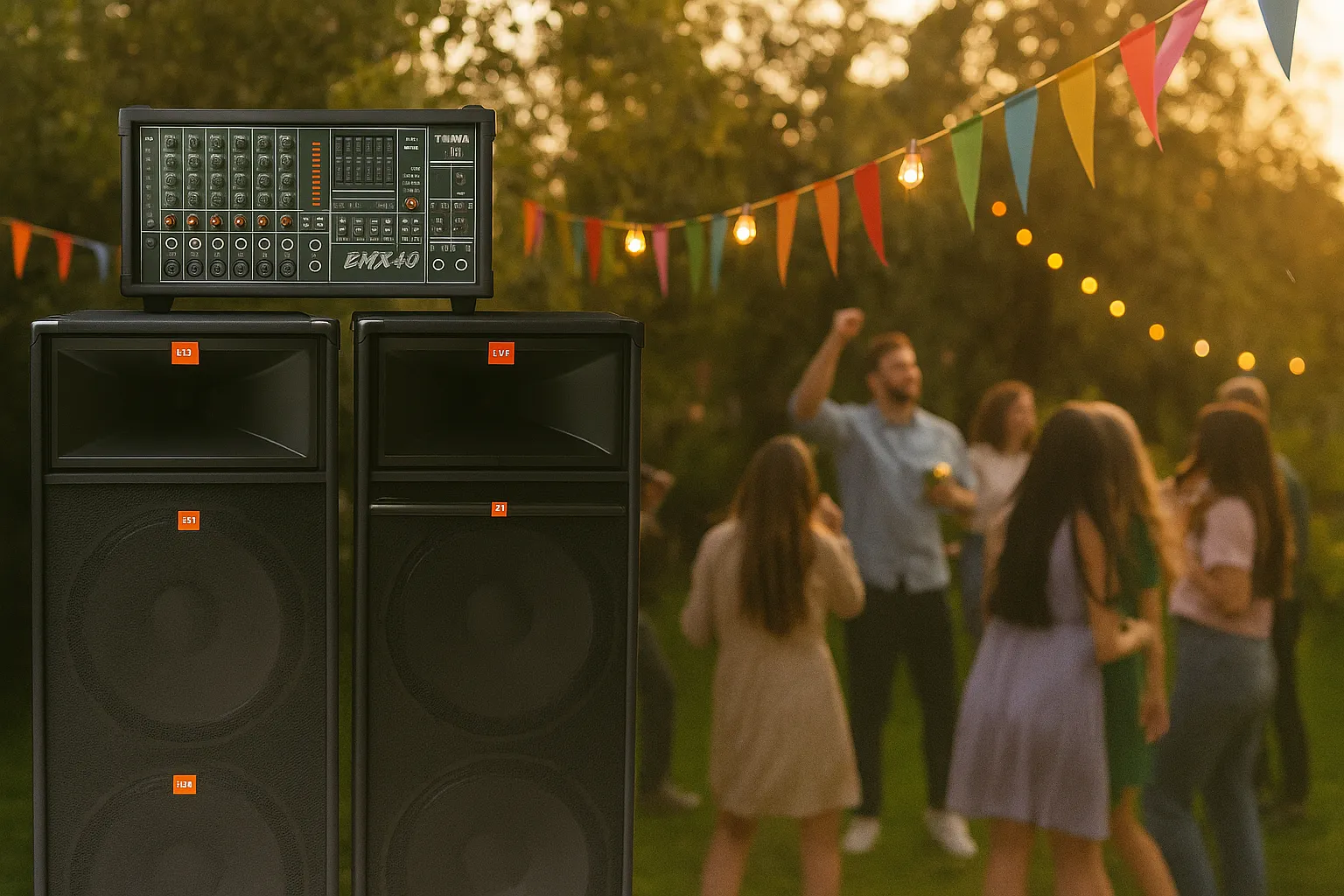 Equipo de audio semiprofesional con consola y bocinas en renta para eventos