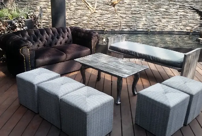 Renta de sala vintage Chesterfield negra para eventos elegantes