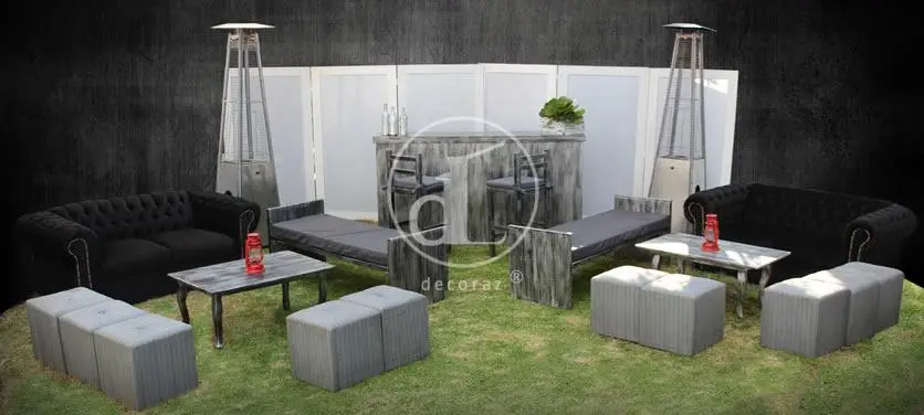 Montaje de salas vintage black con estilo elegante y moderno para eventos
